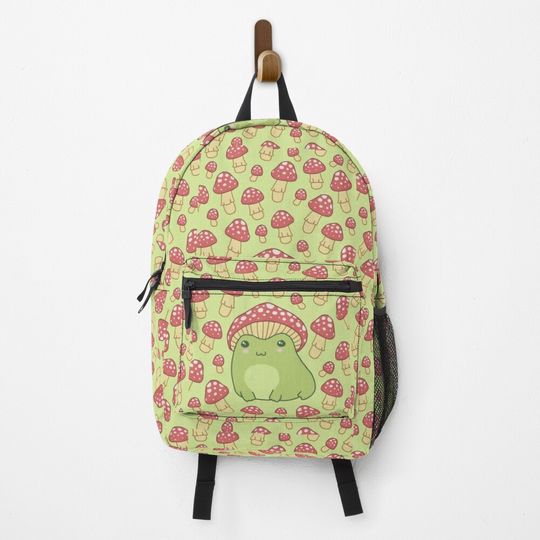 Discover Kawaii Frog with Toadstool Mushroom Hat and Snail Backpack