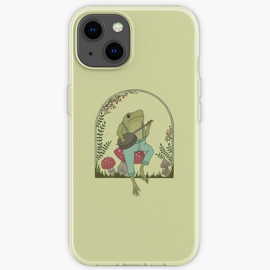 Discover Cottagecore Aesthetic Frog Playing Banjo on Mushroom iPhone Case