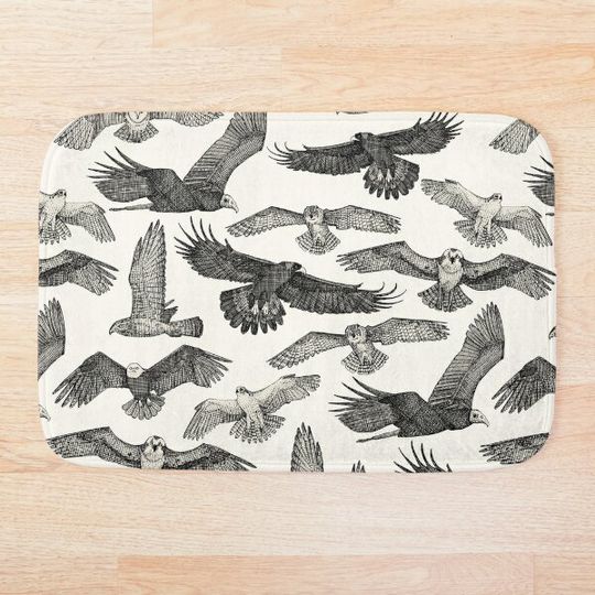 Discover birds of prey black Bath Mat
