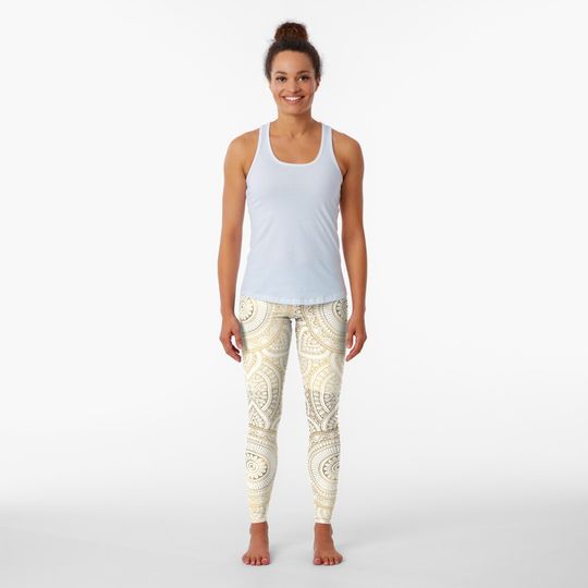 Discover Mandala Pattern Gold Illustration With White Shimmer Leggings