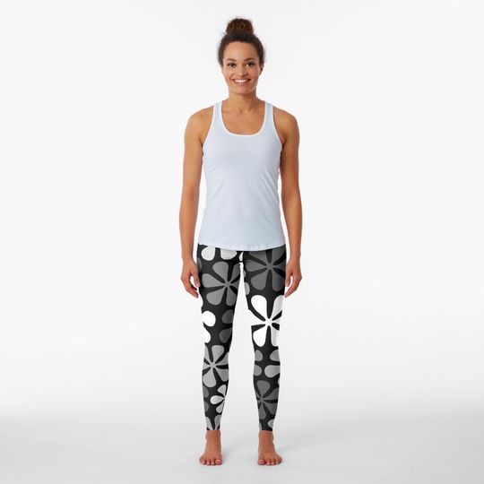 Discover Abstract Flowers Monochrome Leggings