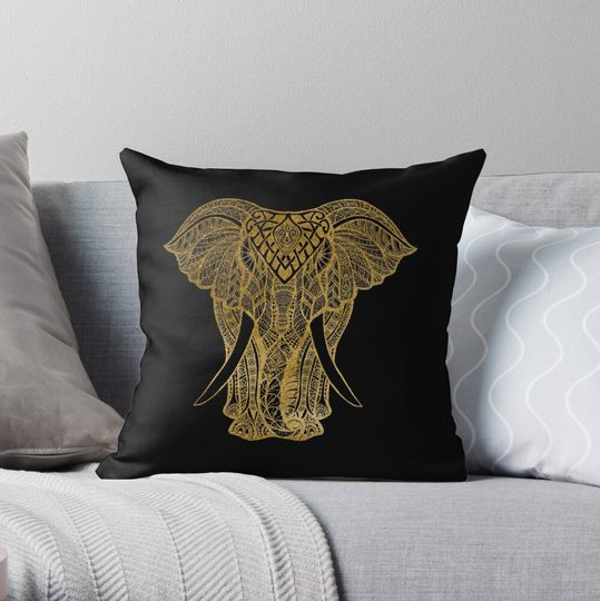 Discover Golden Elephant Throw Pillow