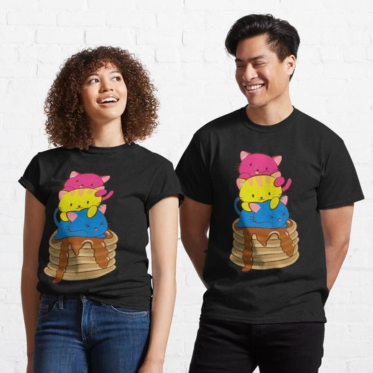 Discover Pansexual Pride Flag Kawaii Cats on Pancakes T-Shirt