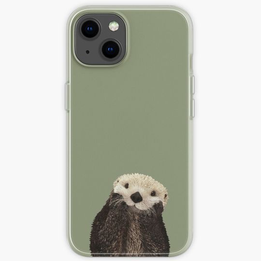 Discover Cute Sea Otter on Sage Green Solid. Minimalist. Clean. Coastal. Adorable iPhone Case