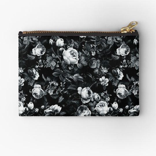 Discover Roses Black And White Makeup Bags