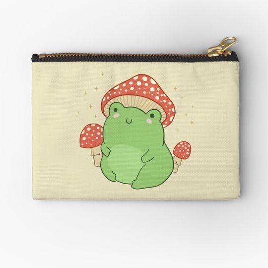 Discover Kawaii Frog with Mushroom Hat and Toadstools Makeup bag