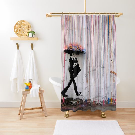 Discover Banksy rainbow Umbrella Shower Curtain