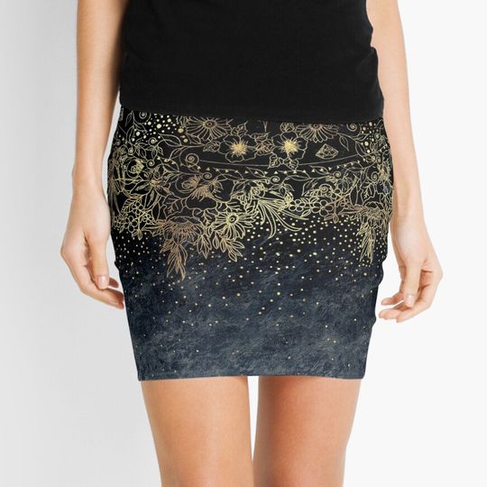 Discover Stylish Gold floral mandala and confetti  Mini Skirt