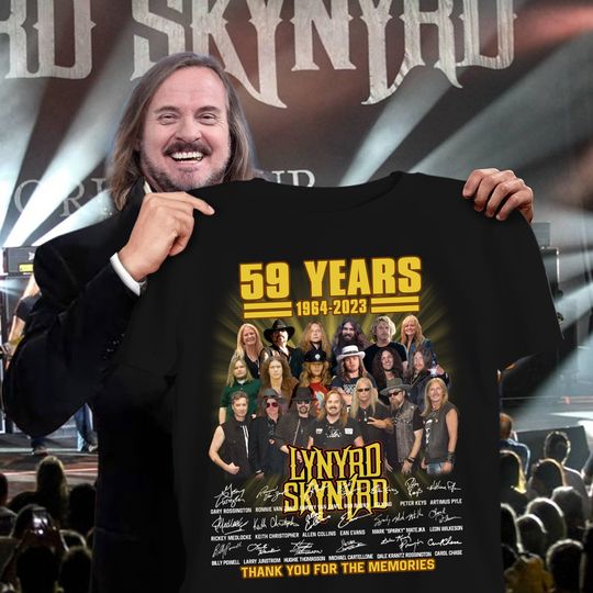 Discover Music Fashion 59 Years 1964-2023 Lynyrd Skynyrd Signatures Shirt Classic Rock