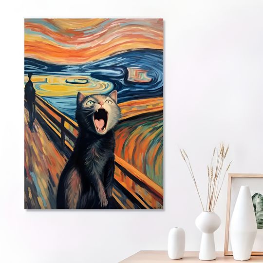 Discover Edvard Munch Scream Cat Wall Art Print