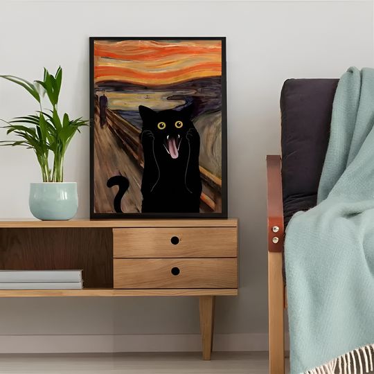 Discover Poster Printed Painting, The Scream Black Cat Wall Decor, Home Room Decor Wall Art, Unframed