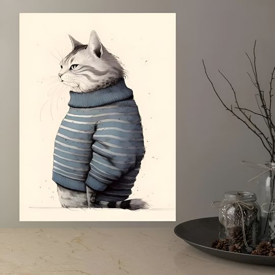 Discover Funny Cat Poster, Minimal Sweater Poster Wall Art For Living Room, Wall Decor For Bedroom, Home Decor Room Decor, Frameless