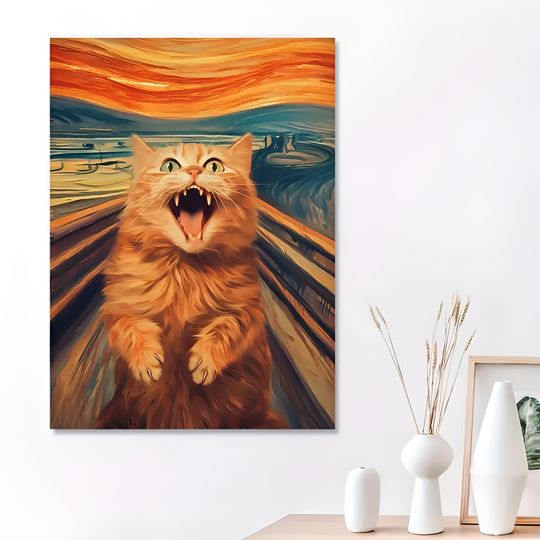 Discover Edvard Munch Scream Cat Wall Art Print