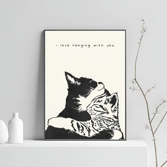 Discover Heart-Warming & Adorable Cat Cuddle, Frameless Poster Art Print, Ideal for Living Room Decor & Unique Gift on Special Occasions