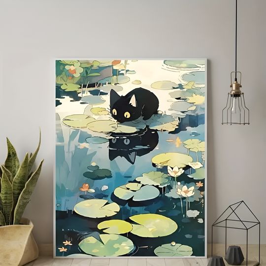 Discover Black Cat Poster, Cute Art Poster, Home Decoration, For Living Room, Bedroom, Office, Kitchen, Restaurant, Bar Wall Decor, Wall Painting Art, Living Room, Gift-Giving, Aestheticism Style Painting, Room Aesthetic Frameless