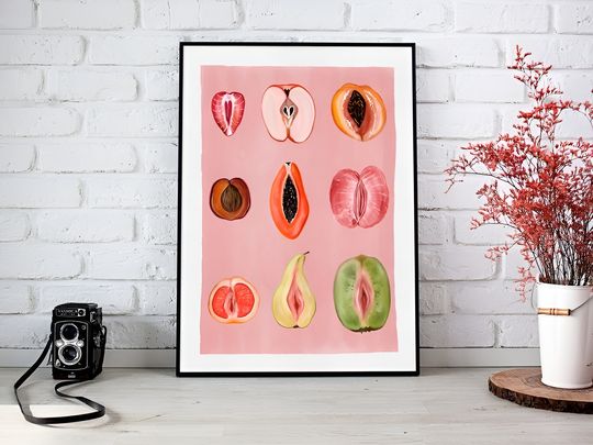 Discover Sliced Feminine Fruit, Signed Art Print, “Fruity Sliced” Vintage Poster, Empowerment Print, Body Positivity, Woman Body Poster
