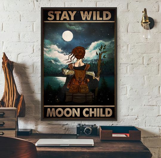 Discover Wander hiking girl stay wild moon child poster Art Wall Decor Vintage