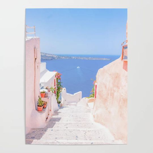 Discover Santorini Greece Mamma Mia Pink Street Poster