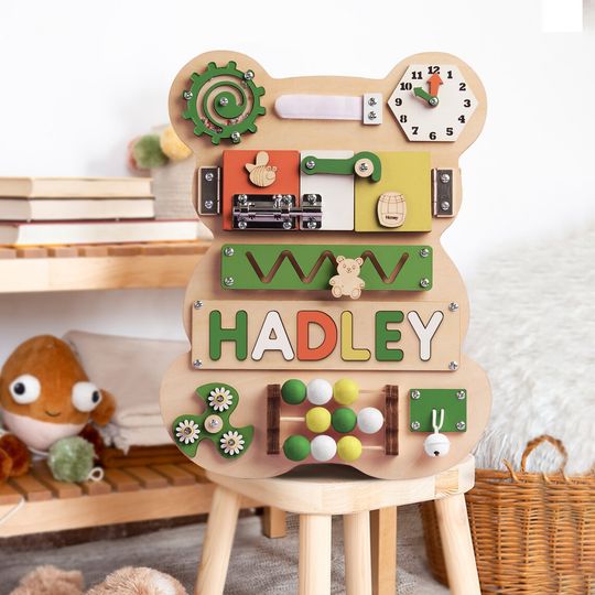 Discover Personalized Busy Board Name Puzzle for Toddlers, Wooden Montessori Toy with Learning