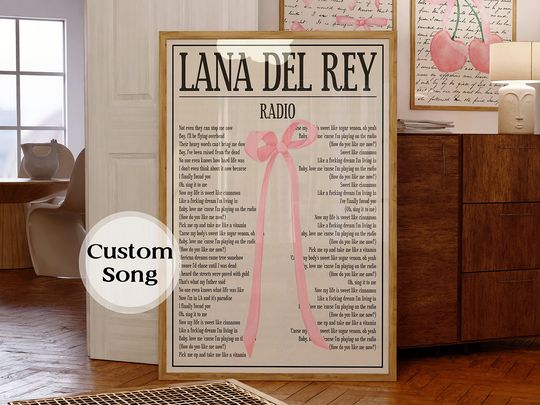 Discover Personalized Lana Del Rey Song Poster, Custom Lyric Poster, Balletcore Wall Art, Coquette Room Decor