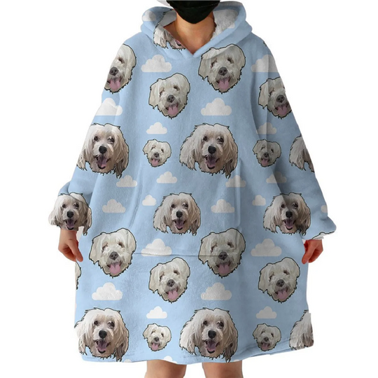 Discover Custom Pet Personalized Photo Hoodie Blanket | Warm Sherpa Fleece Oversized | Amazing Gift for Pet Lovers |Him Her | Customised Pet Clothing