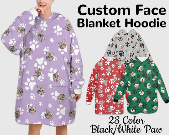 Discover Personalized Blanket Hoodie Photo Blanket Hoodie Custom Pet Face Blanket Hoodie Wearable Blanket
