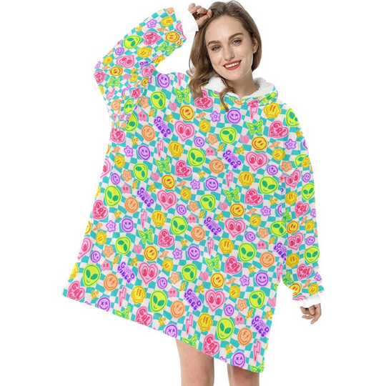 Discover MILLENIUM GLOW | Women's Blanket Hoodie Cozy Music Festival Fleece Sherpa Oversized Sweatshirt Rave Wear Soft and Warm Neon 90s 2000s Y2k