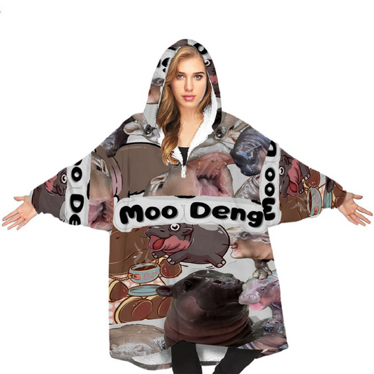 Discover Christmas Moo Deng Wearable Blanket, Moo Deng hippo Cozy Oversized Hooded Blanket