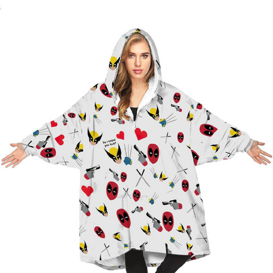 Discover Deadpool & Wolverine mini faces Hooded Blanket , Christmas Gifts For Women , Men
