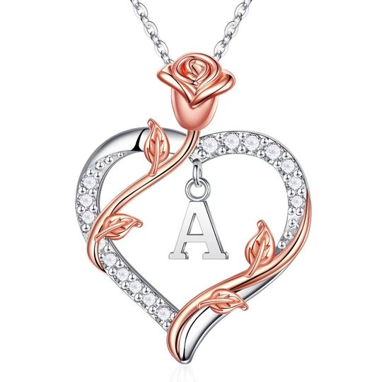 Discover 26 Letters Necklace, Rose Heart Letter Pendant Necklace Gifts Jewelry for Girls