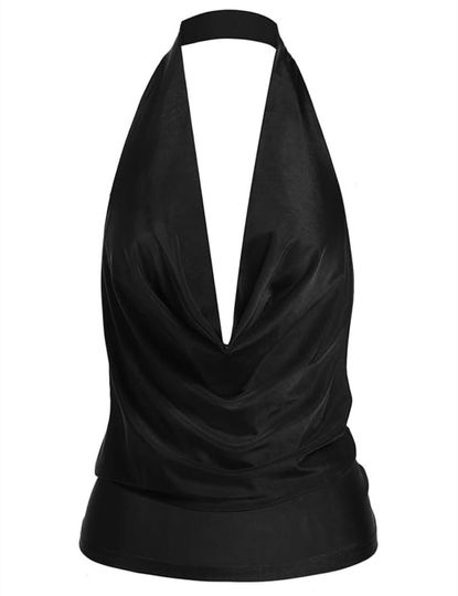 Discover Halter Neck Vest, Backless Cowl Neck Low Cut Halter Top With Stretch Black