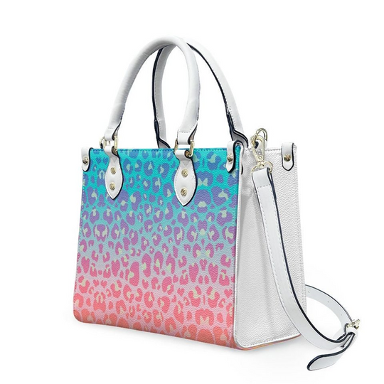 Discover Pink Blue Ombre Leopard Print Leather Bags, Gift for Mom, Gift for Her