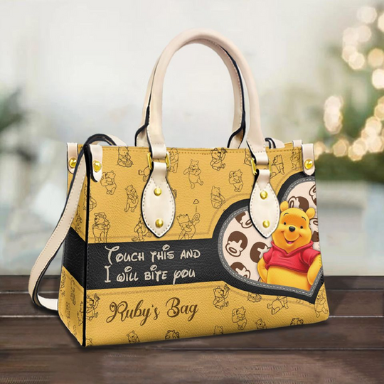 Discover Custom Name Winnie the Pooh Theme Leather Handbag
