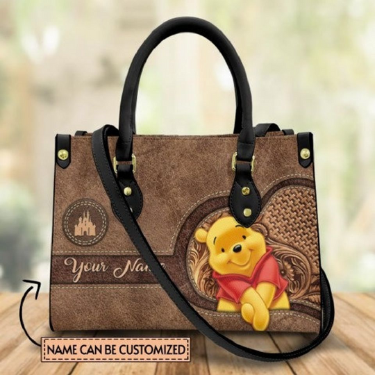 Discover Custom Name Winnie the Pooh Theme Leather Handbag