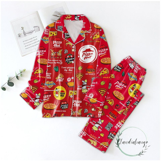 Discover Pizza Hut Pajamas Set, Pizza Womens Pajamas, Fast Food Holiday Pajamas, Pizza Thick Pajamas, Pizza Christmas Pajamas, Pizza Sleepwear