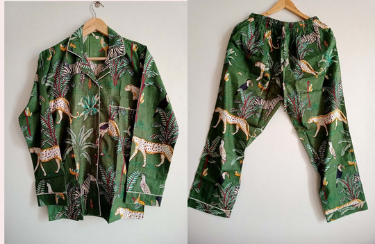 Discover Green jungle Print Adult Pajamas Set, Night Suit, Sleepwear Dress, Bridesmaid Pajamas, Unique Pj Set, Loungewear