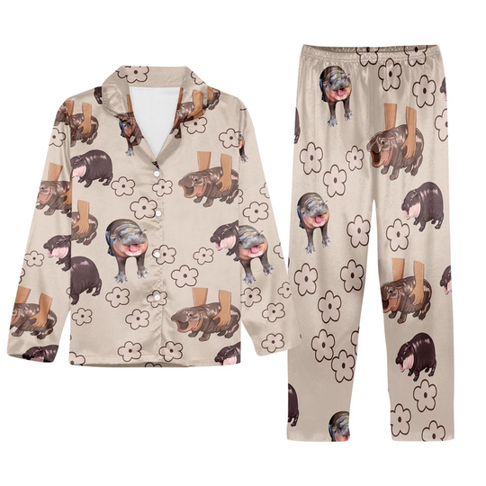 Discover Vintage Moo Deng, Funny Moo Deng Hippo Pajamas Set, Christmas Pajamas