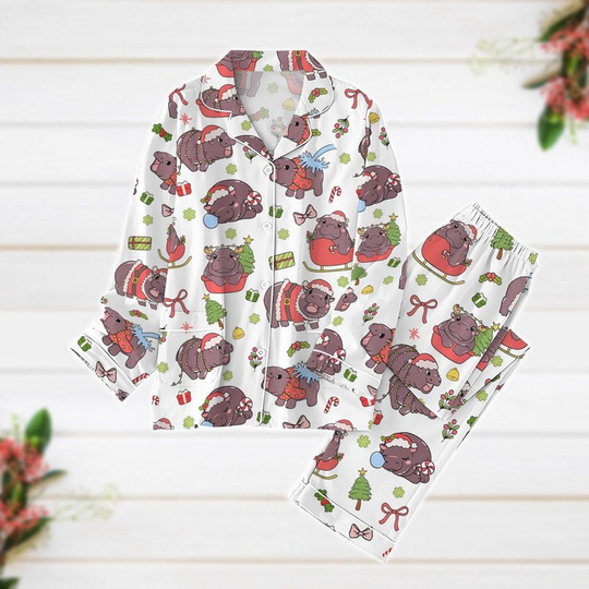 Discover Christmas Cute Moo Deng Pajamas Set
