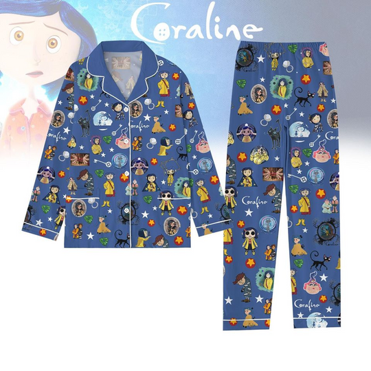 Discover Coraline Doll Pajama Set, Coraline Womens Pajamas, Halloween Spooky Pj Set, Coraline Button Eyes Horror Shirt