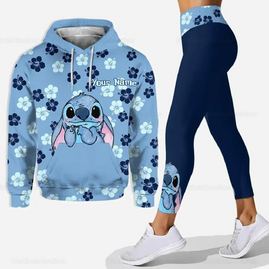 Discover Customize Disney Stitch 3D Hoodie Women's Hoodie Leggings Suit Stitch Yoga Pants Sweatpants Fashion Sports Suit Disney Yoga Suit