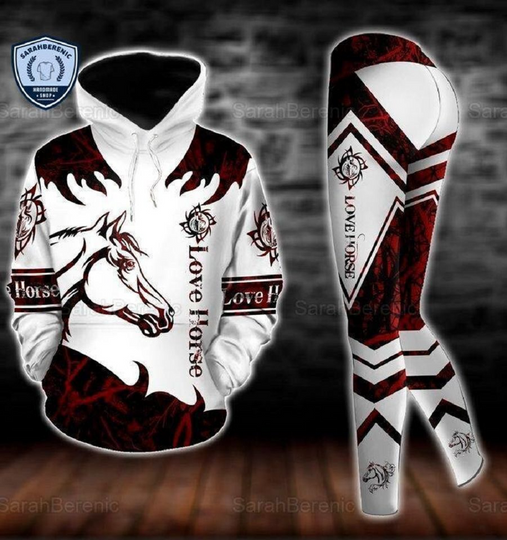 Discover Horse Hoodie Leggings Set, Floral Horse Hoodie Outfit With Horse Leggings