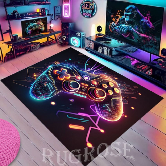 Discover Gamer Rug, Game Controller, Neon Game Controller, Game Room Rug, Gaming Rug, Joysticks Rug, Gift for Gamer, Neon Game Rug, Game Decor Rug