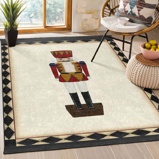 Discover Clear Color Christmas Rug|Anti-Slip Nutcracker Rugs|Tin Soldier Rug|Holiday Rugs|Washable Rectangle Rug|Housewarming Gift|Best Framed Rugs