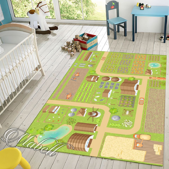 Discover Farm Rug, Kids Room Rug, Farm Roads and Fields Vegetable Themed Nonslip Area Rug, Kids Room Decor, Gift Rug, Gift Children, Christmas Gift