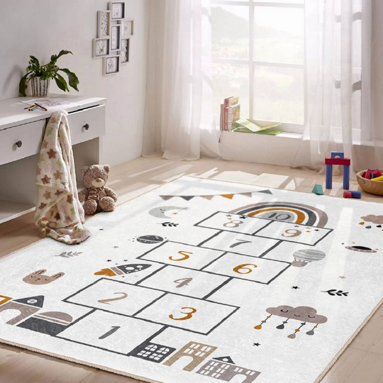 Discover Hopscotch play area rug|Playroom activity non-slip mat|Kid's room game carpet|Educational playmats|Nursery decorations|Sleep room rug