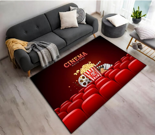 Discover Cinema Rug, Cinema Film Rug, Retro Film Rug, Popcorn Pattern Rug,Film Reel Rug,Xmas Gift Rug, Film Decor, Retro fashion rug, Movie Fan Rug