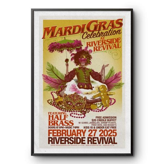 Discover Mardi Gras Riverside Revival Nashville TN 2-27-2025 Poster