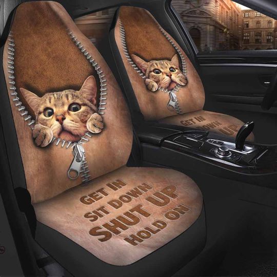 Discover Get In Sit Down Shut Up Hold On - Cat Car Seat Covers With Leather Pattern Print