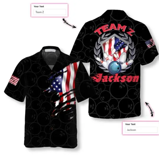 Discover Personalized Name Bowling Team American Flag 3D Hawaiian Shirt