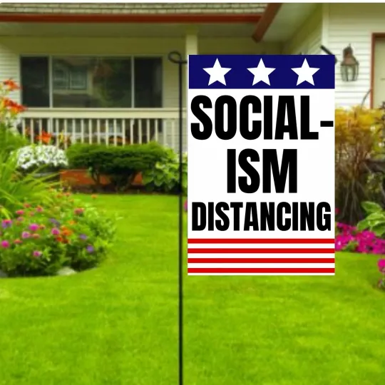 Discover Socialism Distancing Garden Flag, Anti-Socialist Funny Flag